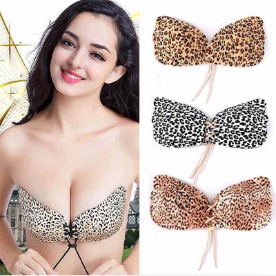 Female's Sexy Leopard Silicone Push Up Strapless Invisible Stick On Backless Gel Dress Bra Nubra