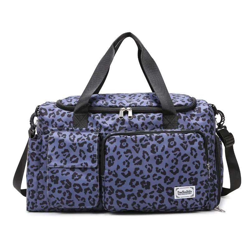 Borsa Duffel da Viaggio di Grande Capacità per Donna Leopardo Zebra Camouflage Borsa a Mano da Donna Fitness Separazione Secco Umido Borsa a Spalla