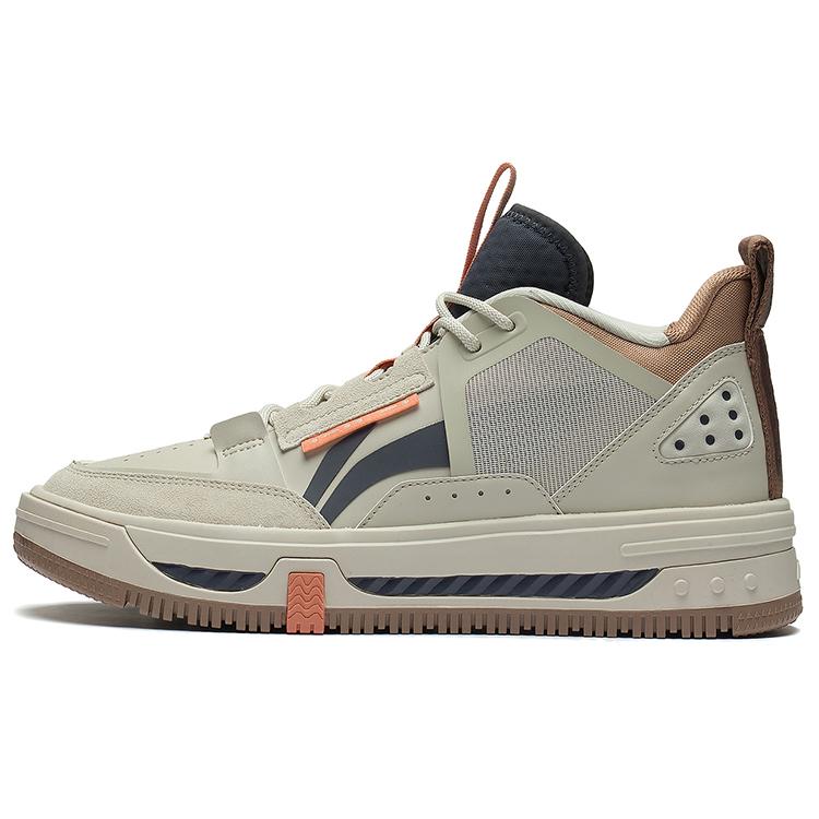 Li Ning Textile, Synthetic Leather Slip Resistant Cushioning Height Increasing High top Skateboard Shoes Men's Gray AGCS239-2