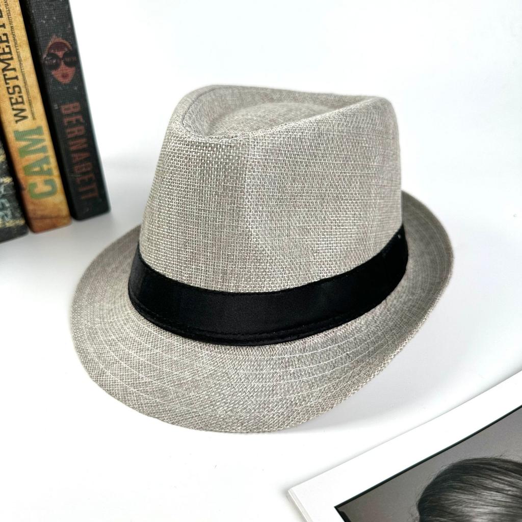 British style linen solid color top hat, European and American style fashion jazz hat, men's and women's crimped couple's sun hat