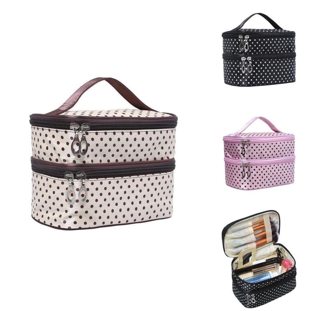 Makeup Bag Portable Travel Organizer With Double Zipper For Women Daily Use