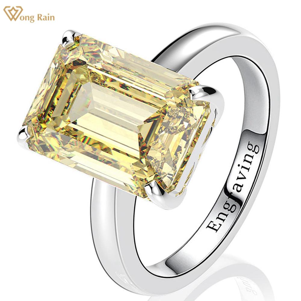 

Wong Rain Классический простой 100% стерлинговое серебро 925 пробы изумрудной огранки 10 карат AAAAA цирконы драгоценный камень свадебное обручальное кольцо ювелирные изделия US 6 белый