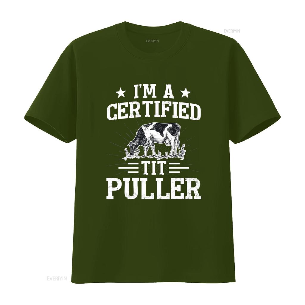 Im A Certified Tit Puller T Shirt Cute Cow Lover GifT Dairy Farmer Cattle Vintage Washed Breathable Comfortable Homme Graphic