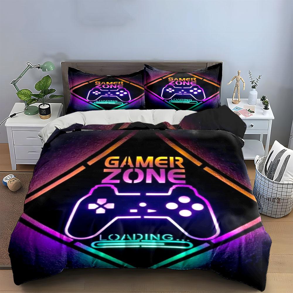 Gamer Zone Neon Bedding Set Bedding Duvet Cover Set Duvet Cover Pillowcases (1 * Duvet Cover 2 * Pillowcases, without duvet insert)