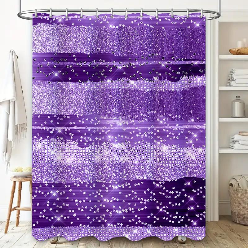 Purple Shower Curtain Glittering Sparkle Shower Panels Bath Rug Decor 3D Printed Fabric Waterproof Bathroom Curtains Set (Size: