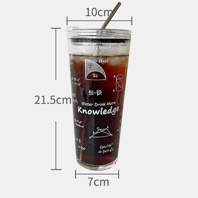 1000ml Large Capacity Mathematical Pattern Clear Glass Cup Utensils Cup With Lid And Stainless Steel Straw Milk Juice Coffee Mug