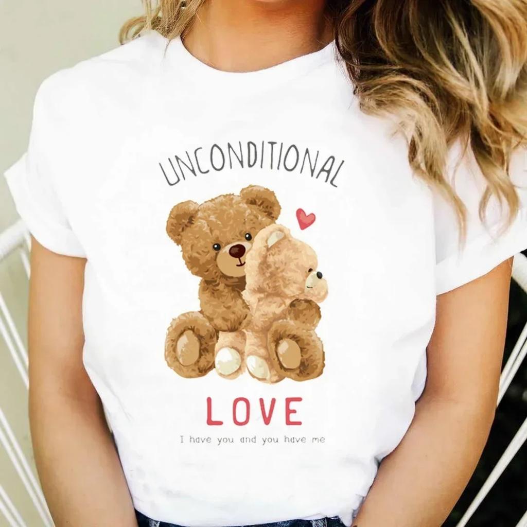 Printed Women's 90s Cute Clothing Short Sleeve Clothing Cartoon Cute Bear Pattern T-shirt Fashion Women's Casual Versatile T-shi