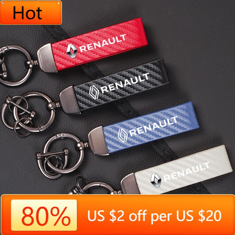 Interior Stickers 1Pcs Carbon Fiber Leather Car Keychain Key Ring Chain For Renault Clio Kadjar Koleos Megane Espace QM6 ZOE Cap