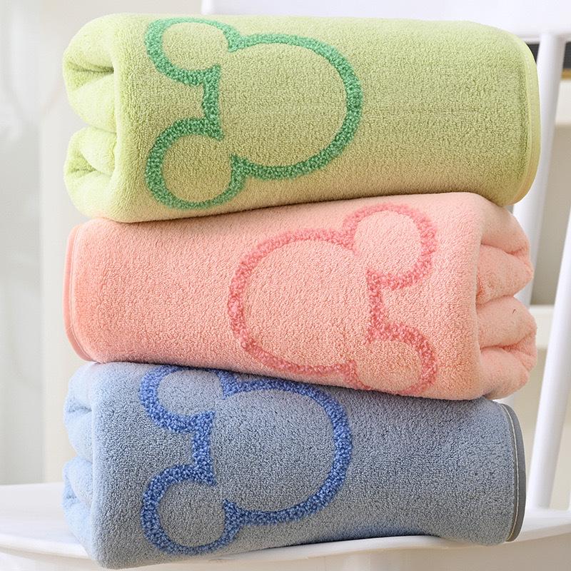Solid Color Mickey Head Coral Fleece Towel Absorbent Quick Drying Household Towel Soft Wrapping Towel Children's Bath