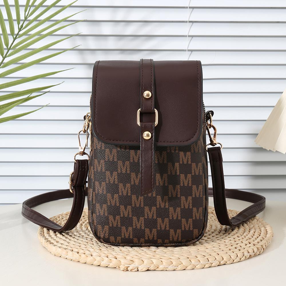 Double-layer Space Vertical Mobile Phone Bag, Letter Presbyopia Bag, Fashionable Retro Leather Crossbody Shoulder Women's Bag
