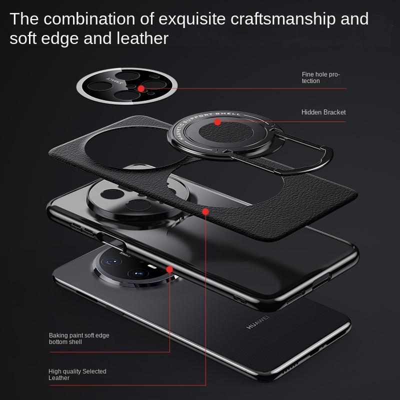For Huawei Mate 70 70 Pro 70 ProPlus Delicate Leather Plating Plain Leather Hardware Stand Wireless Charging Phone Case