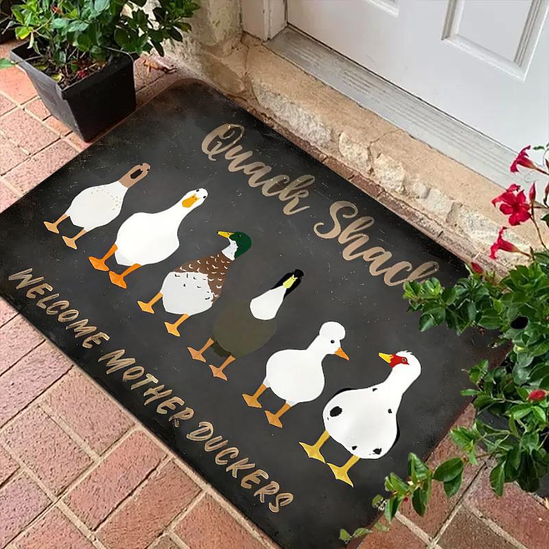 Funny Duck Theme Welcome Doormat, "Quack Shack" Non-Slip Entryway Rug, Durable Washable Floor Mat for Kitchen and Outdoor