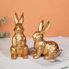 Resin Bunny Decoration Easter Bunny Ornaments Set Carved Golden Rabbit Resin Figurines Statue Decorations for Home Office