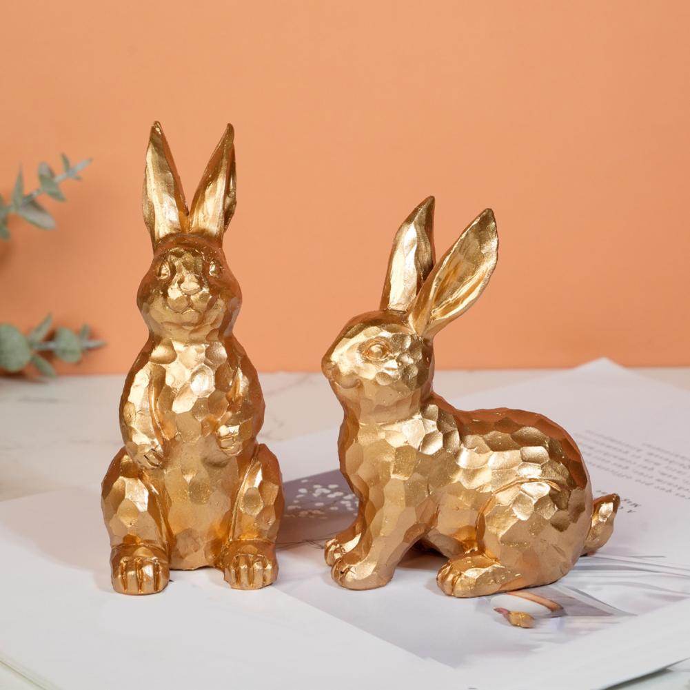 Resin Bunny Decoration Easter Bunny Ornaments Set Carved Golden Rabbit Resin Figurines Statue Decorations for Home Office