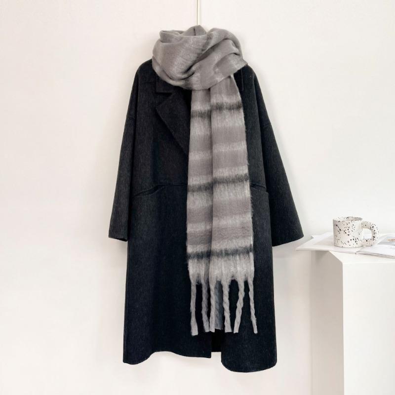 Light luxury fashion scarf colored mohair plaid scarf women's warm shawl one piece