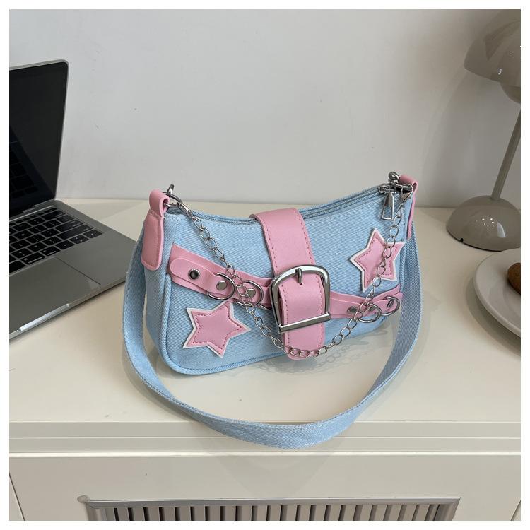 

2025 New Hip Hop Spice Girl Fashion Belt Rivet Star Chain One Shoulder Trend Personality Underarm Crossbody Women s Bag