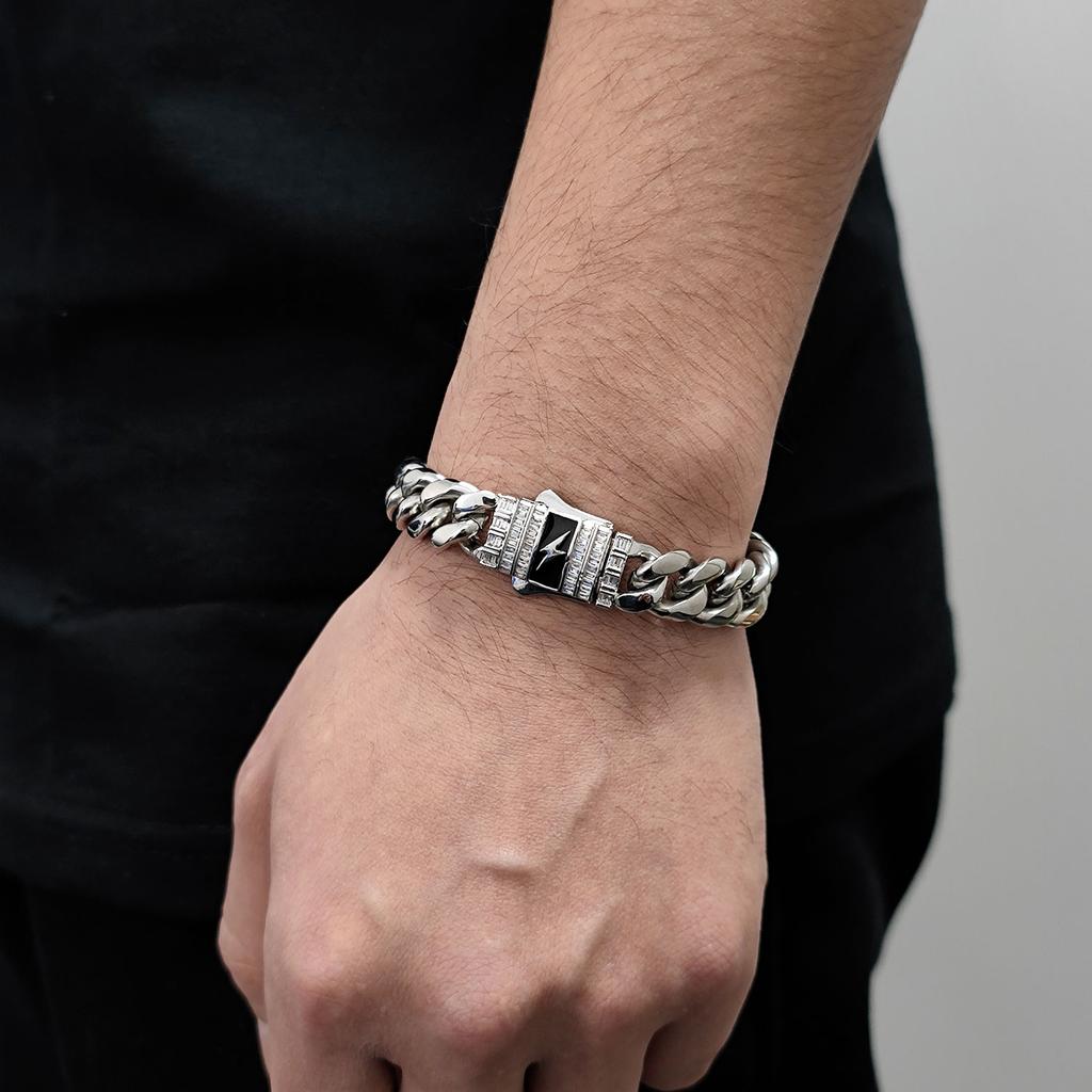 NUOYA Stainless Steel Cuban Link Bracelet Customizable Logo Unisex Iced Out Diamond Clasp Cuban Chain Bracelet for Men