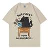 Disrespect Your Surroundings Funny Cat Meme T Shirt Fashion Casual Short Sleeve T Shirts Men Women Summer Loose Cotton T Shirts