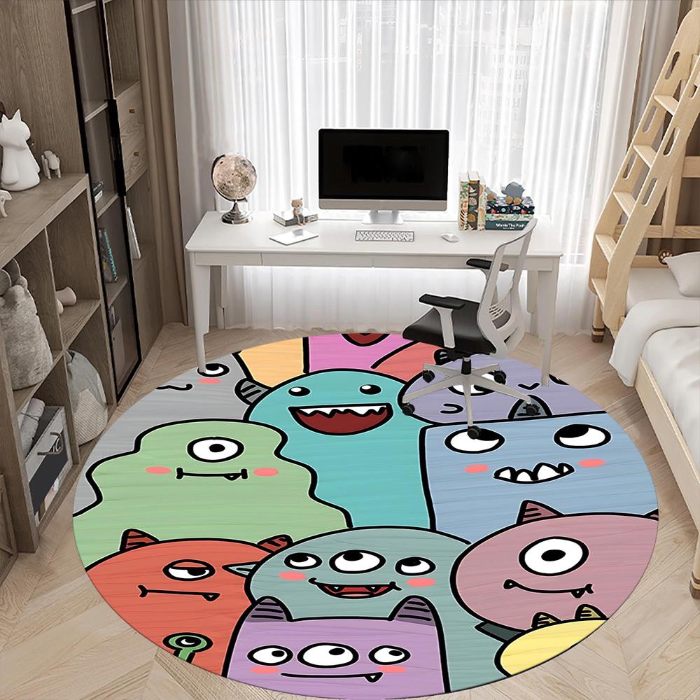 1pc Monster Creatures Office Round Area Rug, Under Office Chairs Bedroom Living Room Home Decor, Room Deco