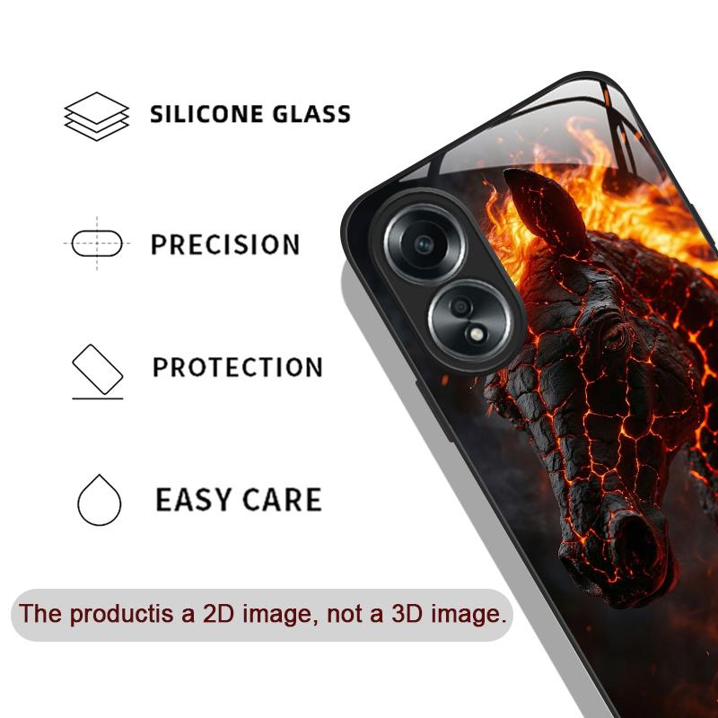 Creative Flame Black Horse Pattern Tempered Glass Phone Case for OPPO Realme 14 13 Pro Plus 12 11 10 Neo 3 X7 PRO C75 C55 Cover