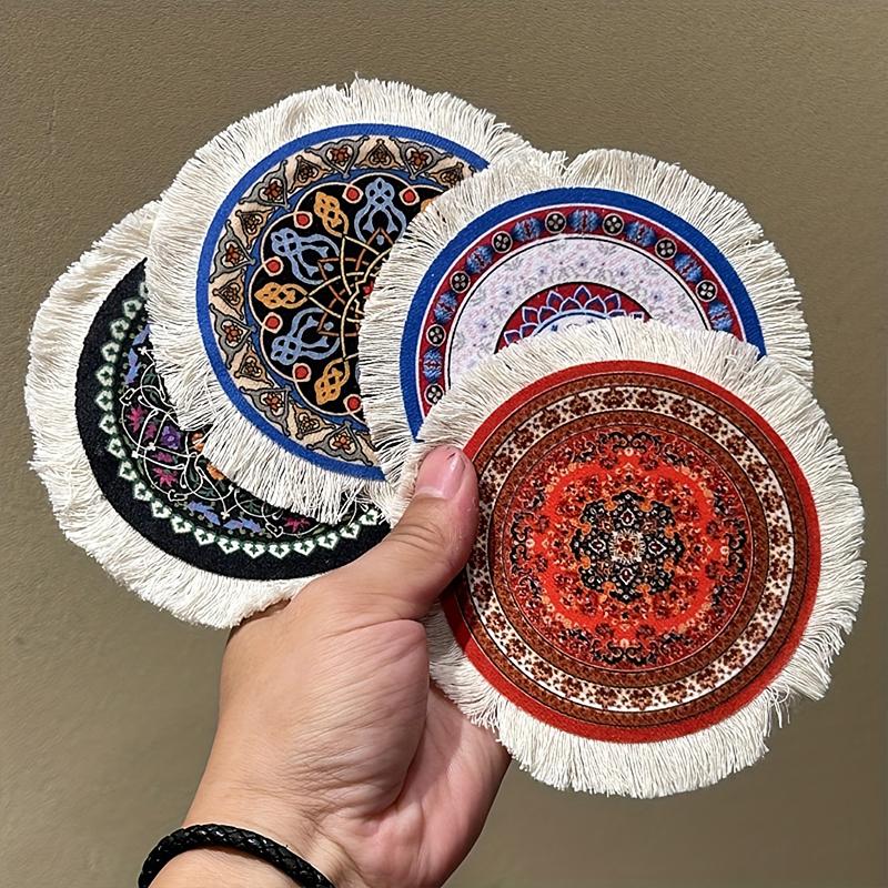 1PC Multi-Use Heat-Resistant Coaster Artisanal Round Durable Mat Non-Slip Ethnic Style Bohemian Coffee Washable 10cm