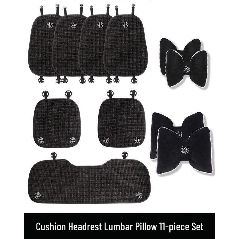 Autumn & Winter Camellia Cotton-Linen Car Seat Cushion