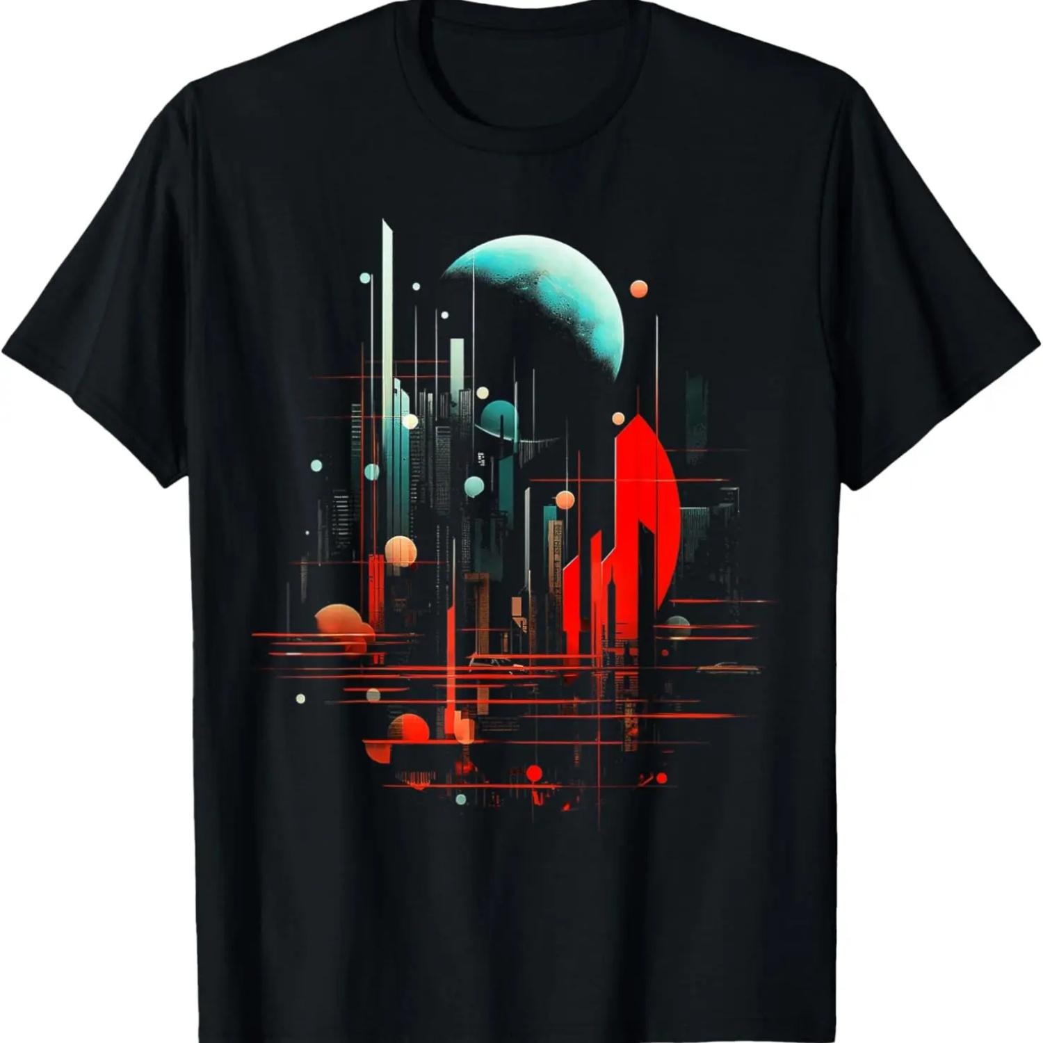 Planet Art Geometric Graphic Illustration Motif Planet T-Shirt S чёрный