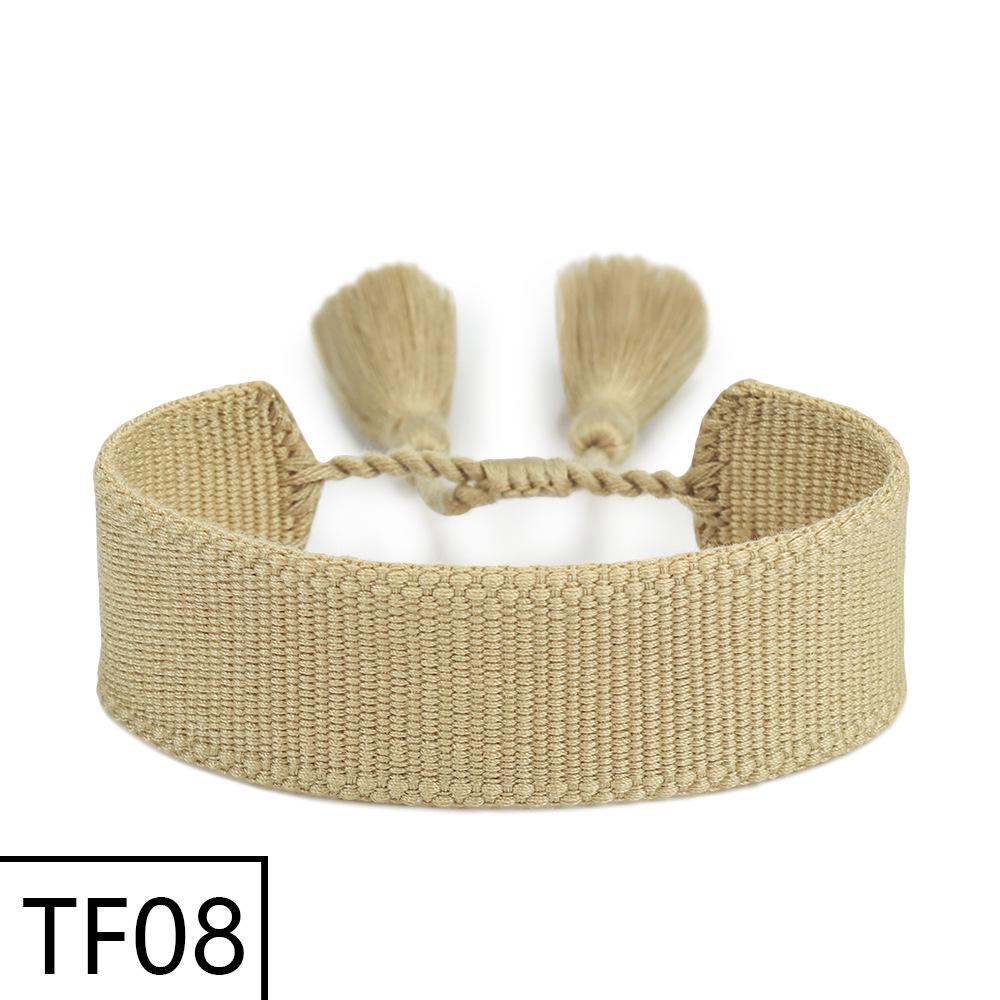 Adjustable European & American Fashion Embroidered Polyester-Cotton Tassel Bracelet with Customizable Logo