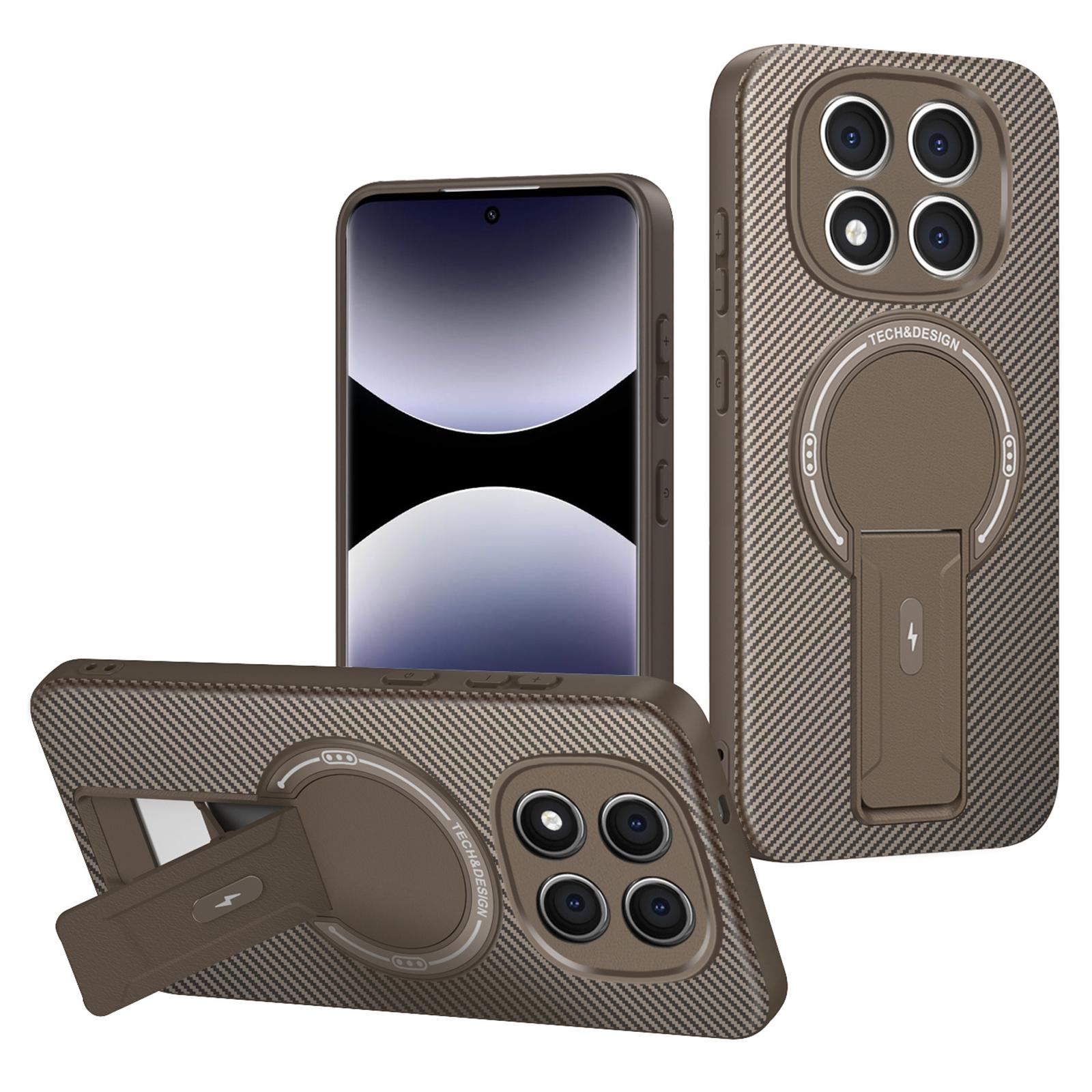 

Чехол для Xiaomi Redmi Note 14 Pro 4G/Note 14 Pro+ 5G с подставкой, текстура углеволокна, ПК+ТПУ чехол для телефона Brown