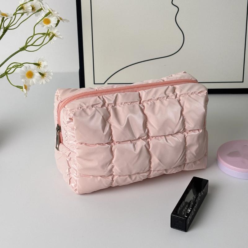 Lightweight Puffer Travel Makeup Bag with Quilted Design for Women
