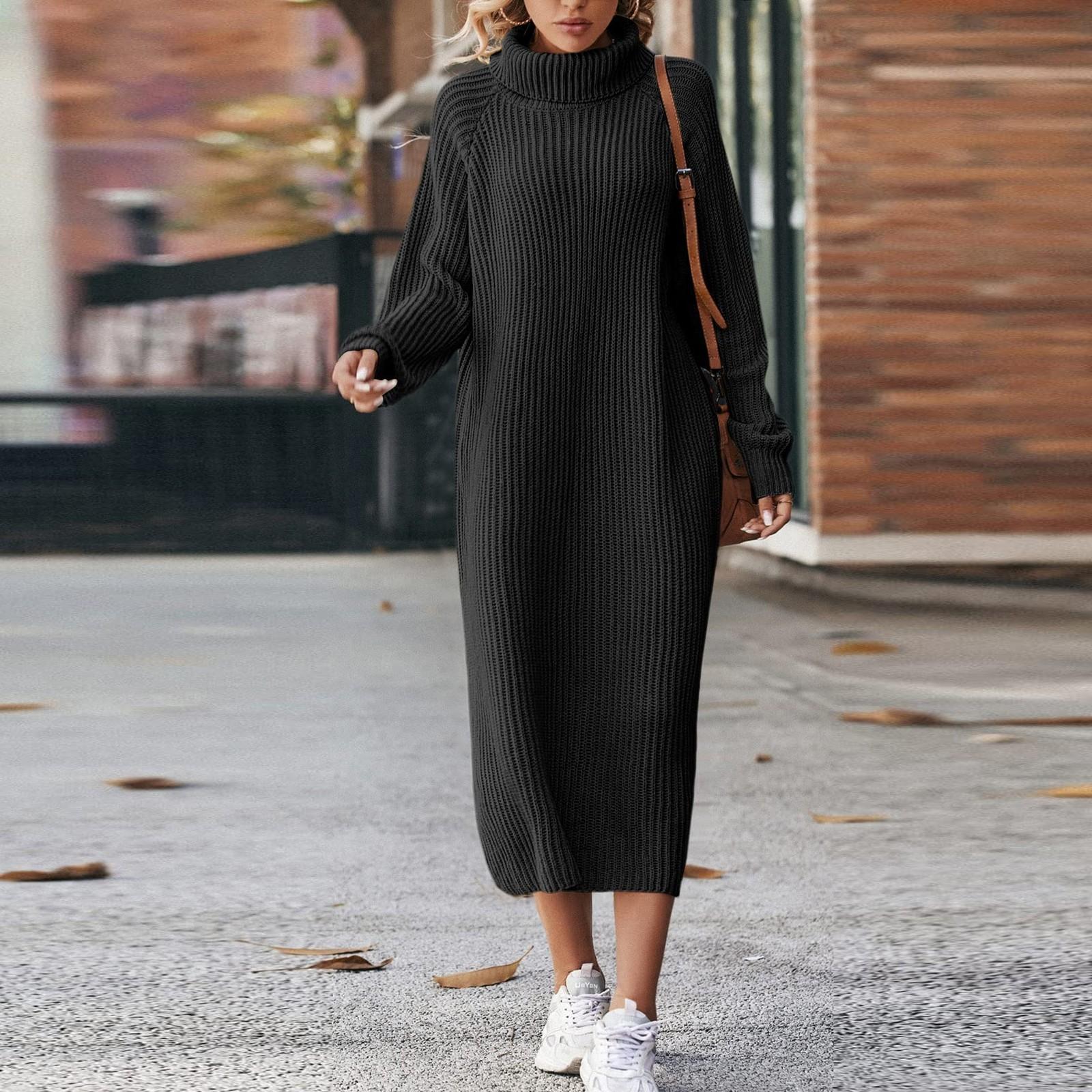 

Женские осенние свитера с длинным рукавом, свободный трикотажный джемпер-платье XS чёрный