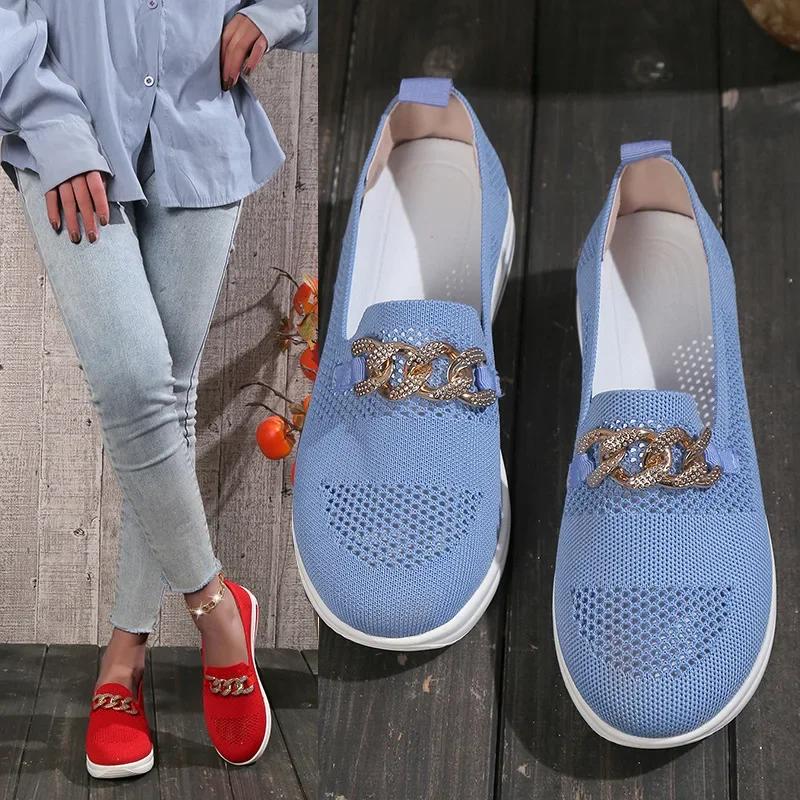 Fashion Spring and Autumn paragraph Breathable Knit for Women PlusLight weight Soft Sole Flats Shoes Woman  Anti-Slip Casual Shoes