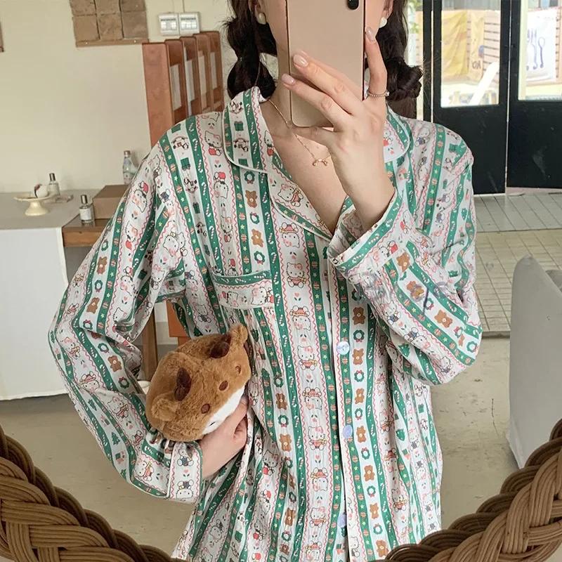 

New Pajamas Autumn Pure Cotton Long-sleeved Trousers Casual Two-piece Set Women s Pajamas Cartoon Home Clothes M