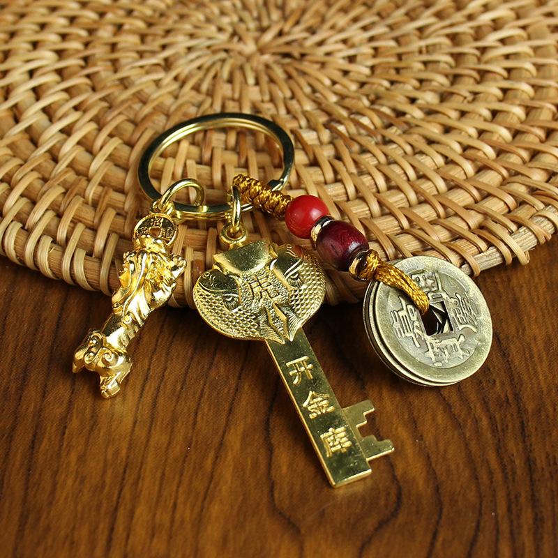 Tang Teng Zodiac Gold Key Year of the Dragon Open Vault Wufu Keychain Men's and Women's Pendant Car Key Small Gift