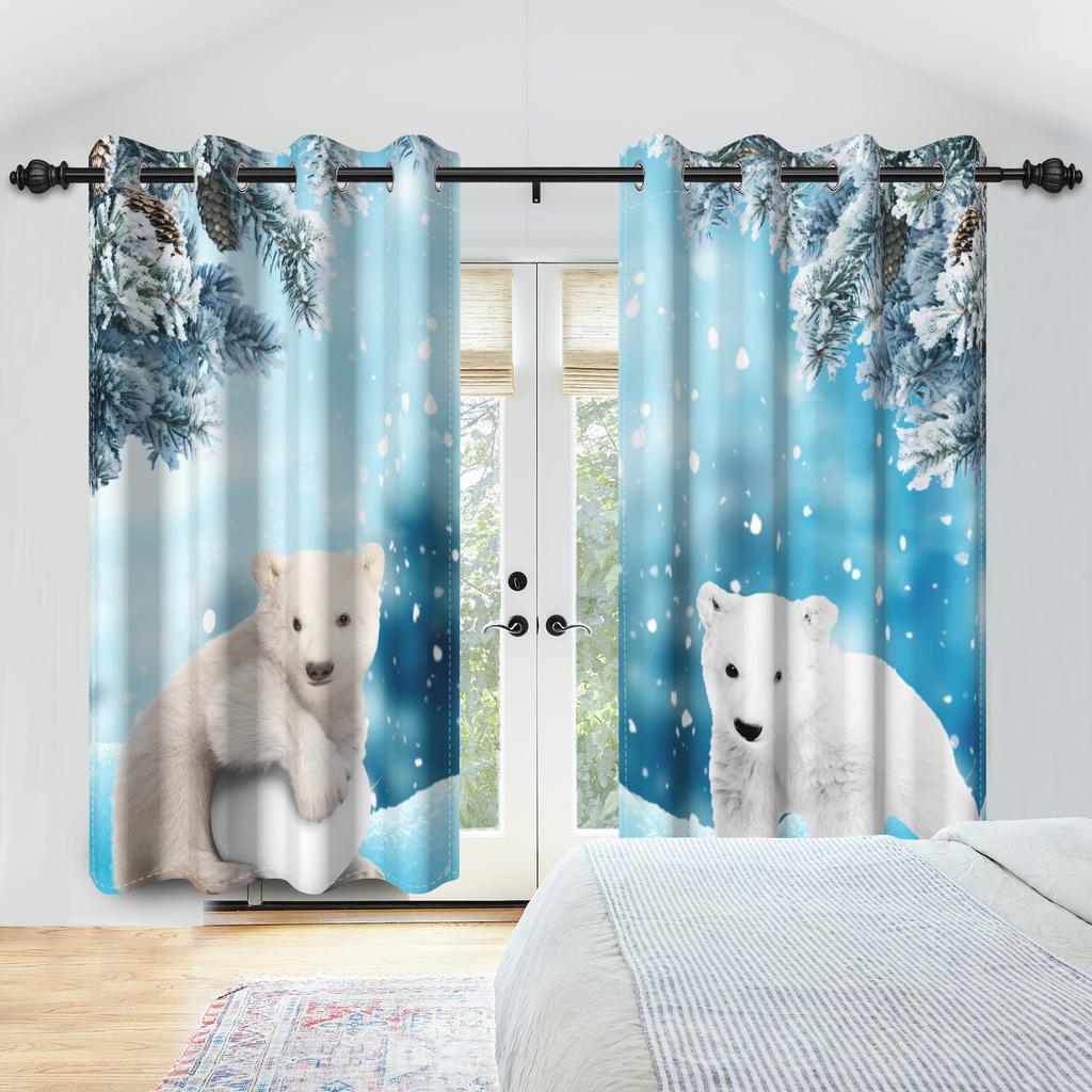 Winter Snow Scenery Blackout Curtains Snowman Pine Forest Pattern Bedroom Living Room Darkening Noise-reducing Window Curtain