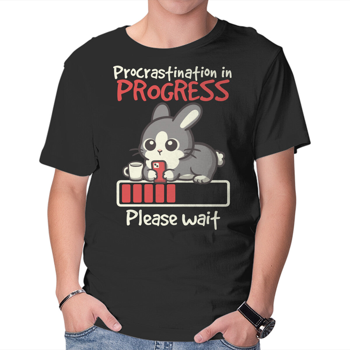 Unisex Crew Neck T-Shirt Bunny Procrastination In Progress Graphic Short Sleeve Casual Tee XXXXL