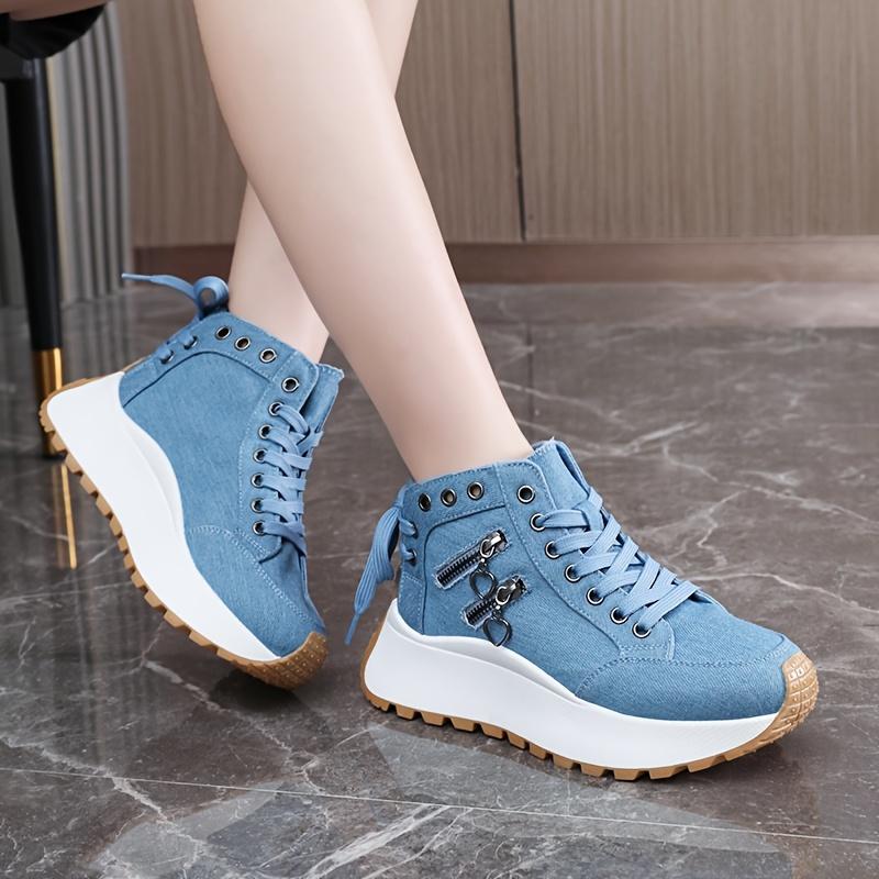 Women's High-Top Sneakers with Thick Platform Sole for Height Increase Breathable ComfortVersatile Casual Outdoor Shoes for Spring