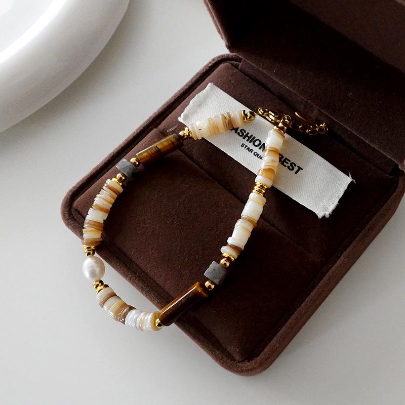 Natural Freshwater Pearl & Tiger Eye Bohemian Necklace - Autumn/Winter French Retro Clavicle Chain for Women