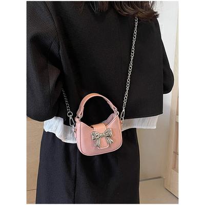 Trendige Schleifendesign Umhängetaschen Süßes Cooles Mädchen Mini Ketten Lippenstifttasche Mode PU Leder Mini Handtaschen