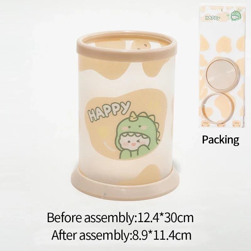 Kawaii Cartoon Pen Holder Desktop Organizer INS Transparent Pencil Case Cosmetics Brush Storage Box Home Decoration Accessories