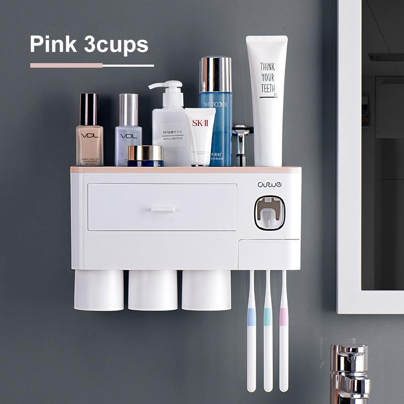 Magnetic Adsorption Inverted Toothbrush Holder 2 Automatic Toothpaste Squeezer Dispenser Storage Rack Bathroom Accessories Set