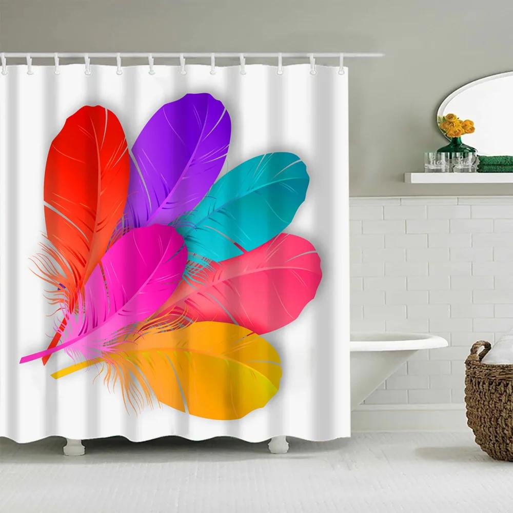 3D Colorful Feather Shower Curtain Peacock Feathers Fashion Bathroom Curtains Sets For Bathtub Decor Polyester Fabric Durable