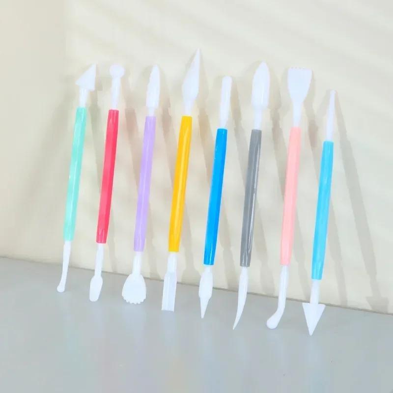 8pcs/set Double Headed Cake Carving Cutter Pen Set Baking Group Fondant Knife Making Cutting Clay Color Soft Diy Tool Odorless