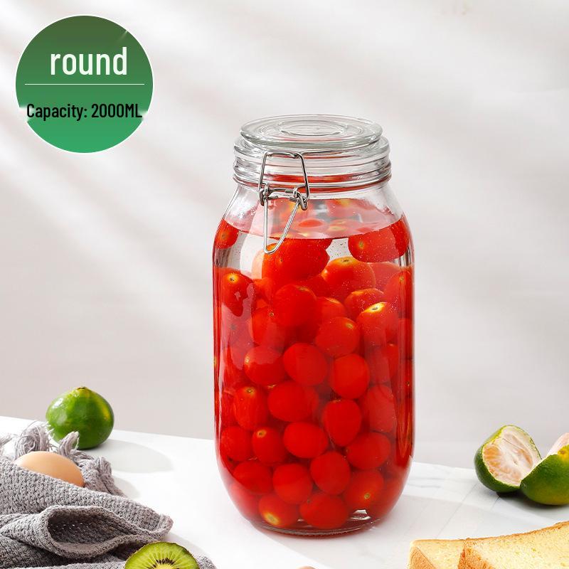 Glass Storage Jar with Transparent Buckle for Kitchen, Food-Grade Sealed Container for Grains