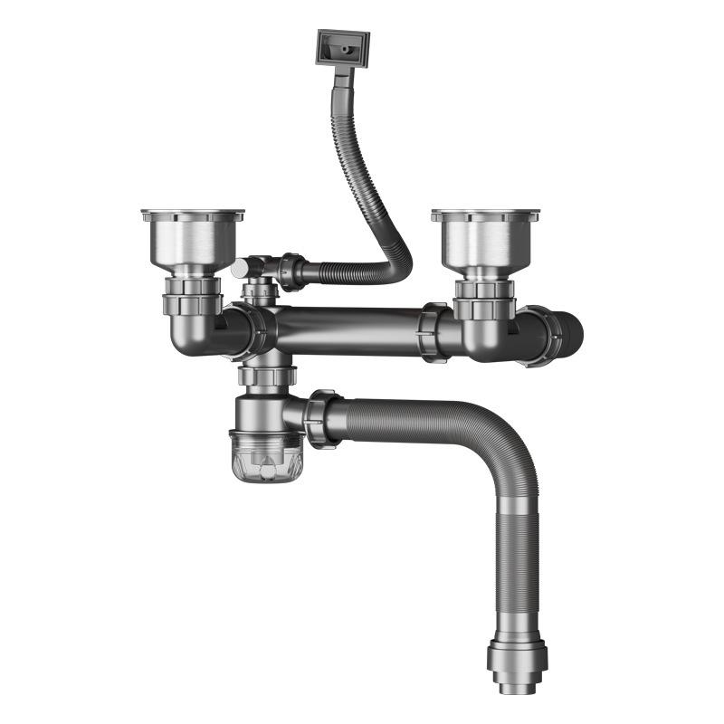 Set di scarico per lavello da cucina a doppia vasca e tubo per lavastoviglie