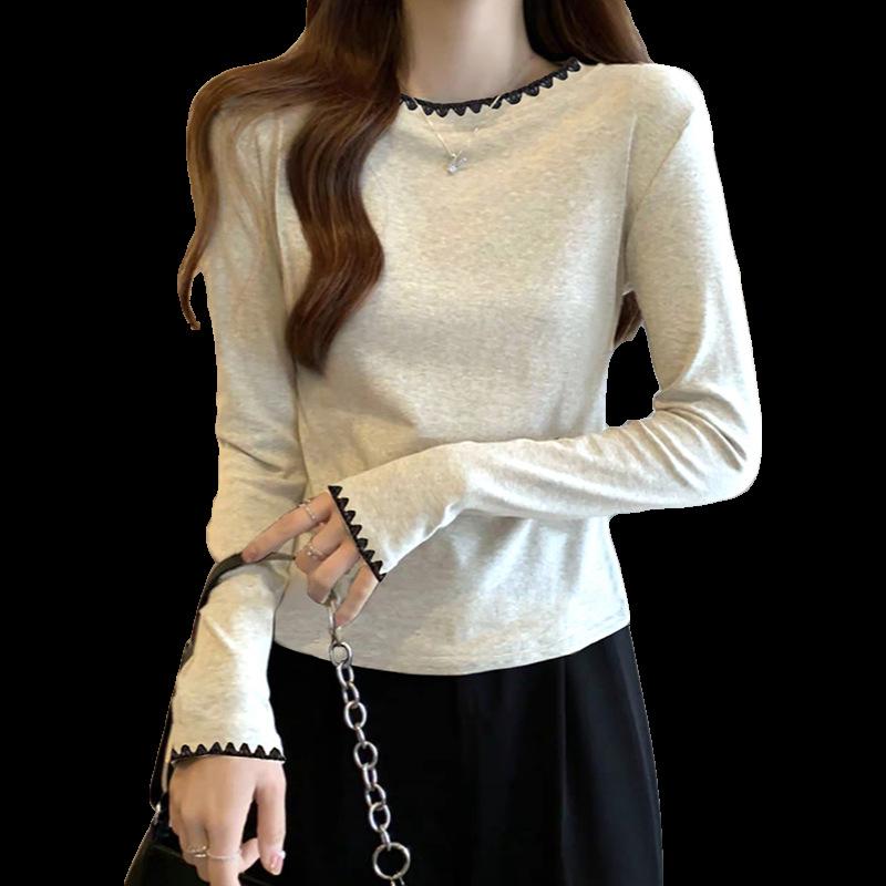 Women S Korean Chic Cotton Long Sleeve T Shirt Regular Fit Casual Top