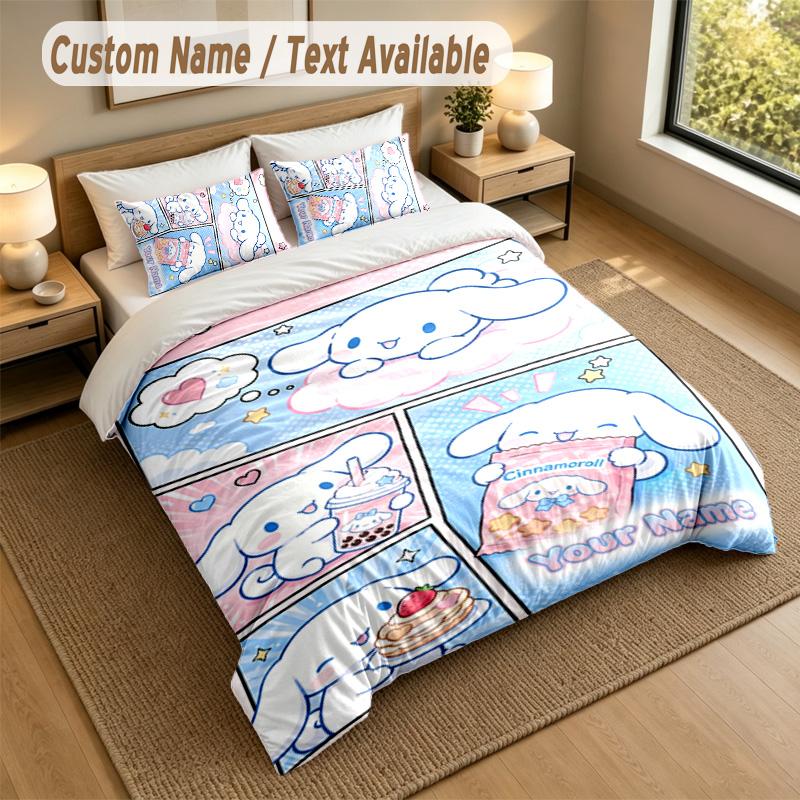 3Pcs Bedding Set Custom Name Text, 1 Sheet 2 Pillowcases Home Bed DecorCinnamoroll