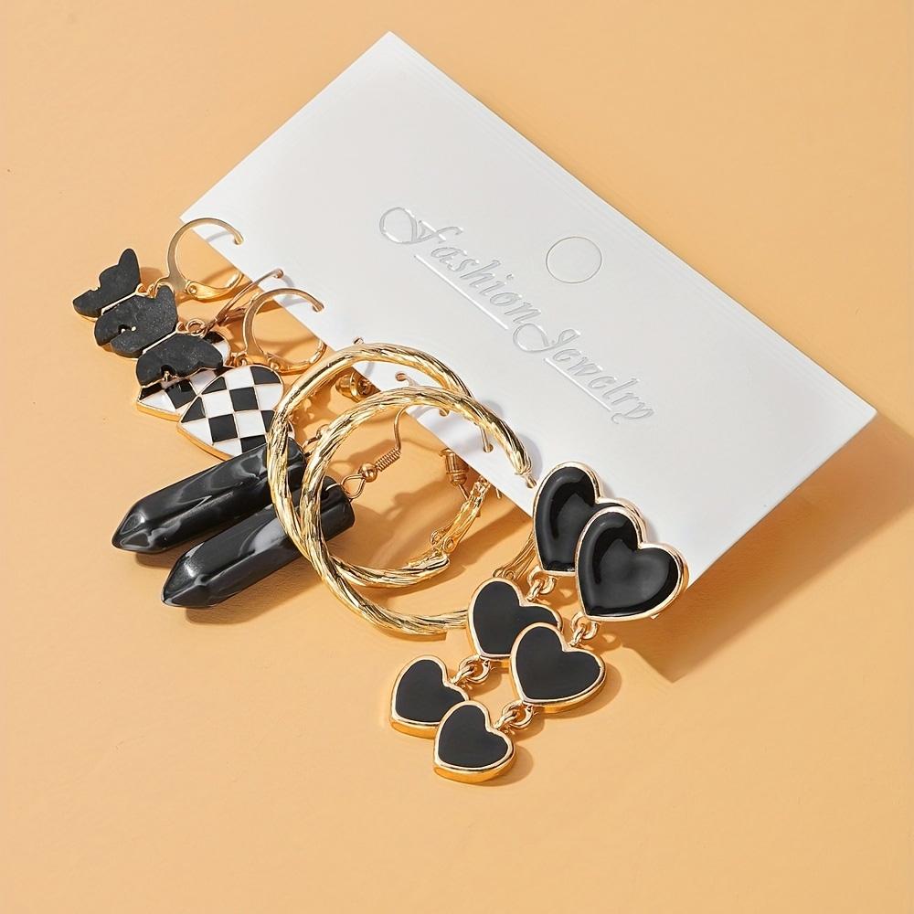 10 Pairs/ Set Hoop Earrings With Enamel Heart Butterfly NaturalStone Decor Y2K Punk Style Trendy Female Gift