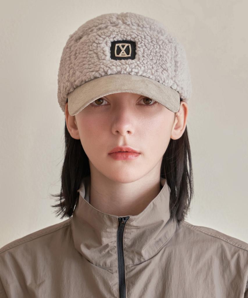 Bajal Va Square Studded Fleece Camp Cap Grey