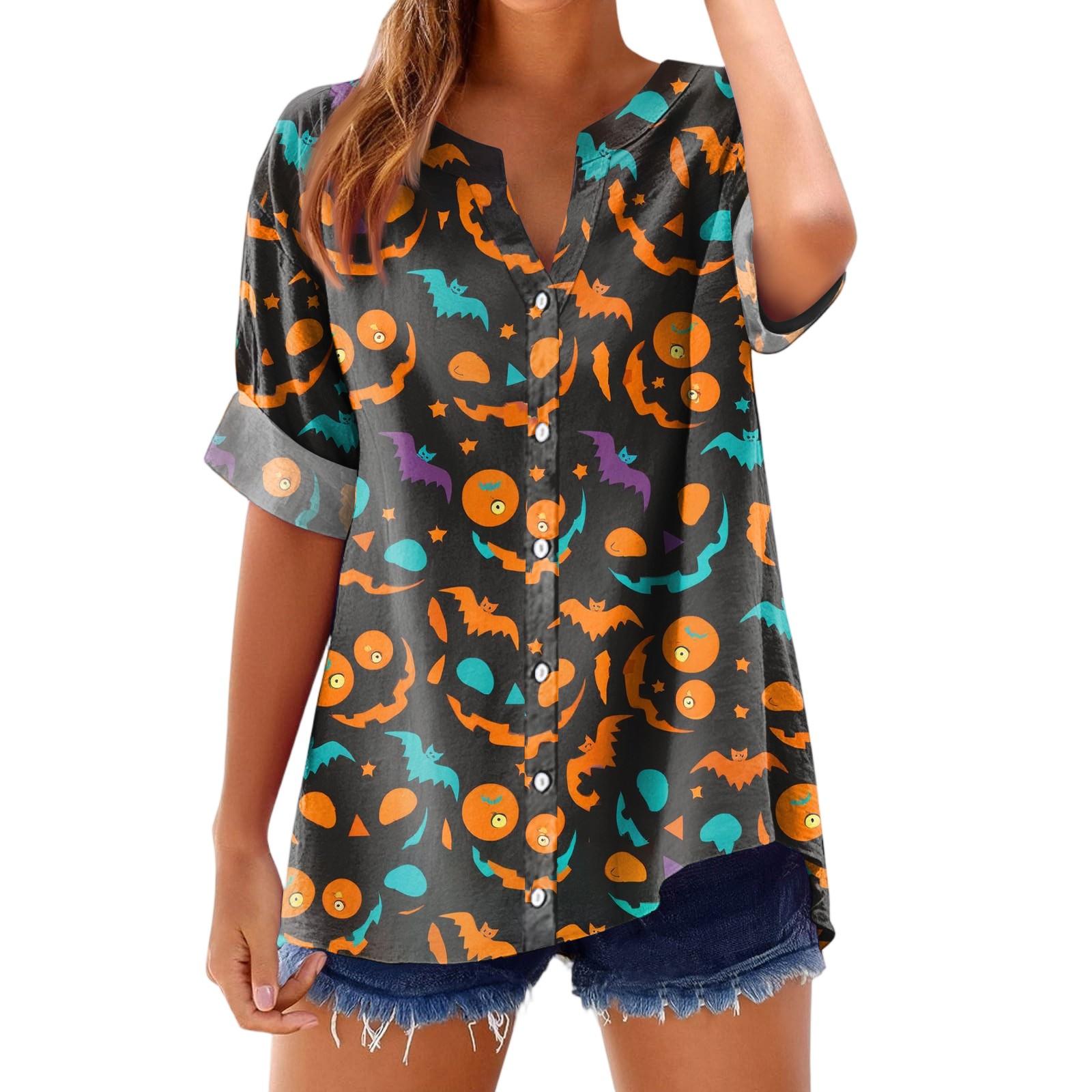 

Women s Fashionable, Casual, Comfortable, Loose-Fitting Halloween Print Top L армія зелений колір